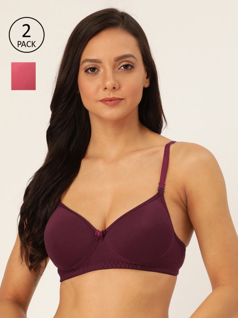 

Lady Lyka Maroon & Peach Pack of 2 Solid T-shirt Bra MISTIQUE