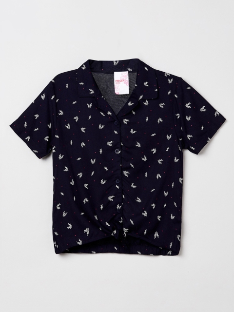 max Girls Navy Blue & White Regular Fit Printed Casual Shirt