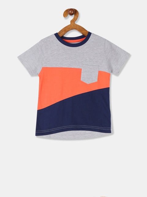 

Cherokee Boys Peach-Coloured & Grey Colourblocked Round Neck T-shirt