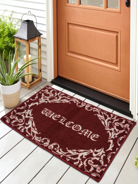 

SPACES Set of 2 Maroon & White Printed Anti-Skid Floor Mat