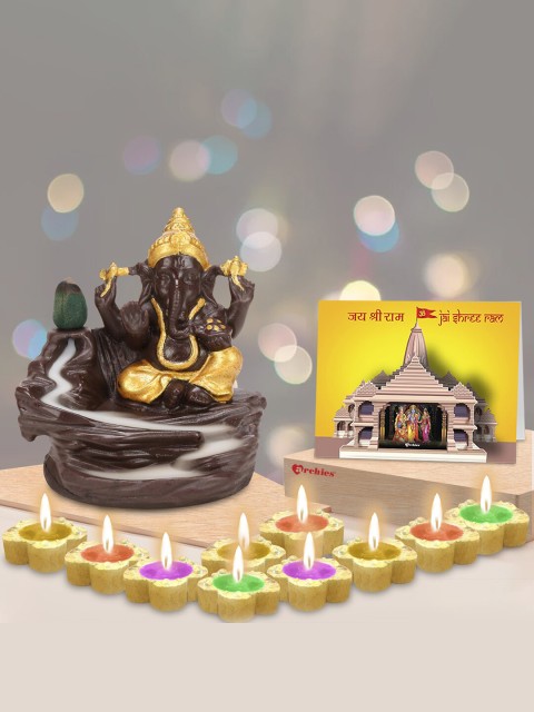 

Archies Multicoloured Ganesh Idol Showpiece & 10 Candles & Ram Mandir Card Diwali Gift Set, Multi