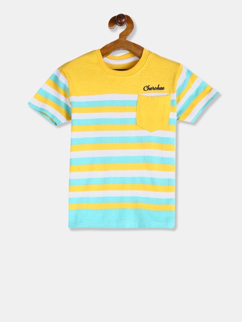 

Cherokee Boys Yellow & Blue Striped Round Neck T-shirt