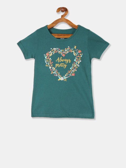 

Cherokee Girls Sage Green Printed Round Neck T-shirt