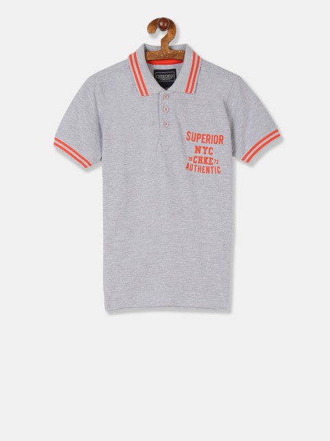 

Cherokee Boys Grey & Orange Printed Polo Collar T-shirt