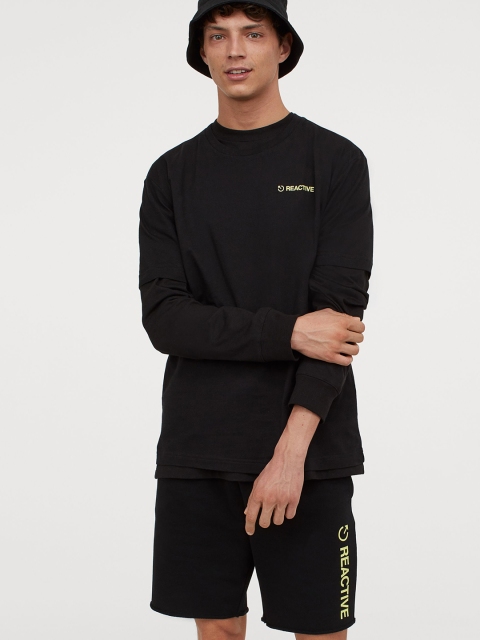 

H&M Men Black Patterned Sweatshirt Shorts
