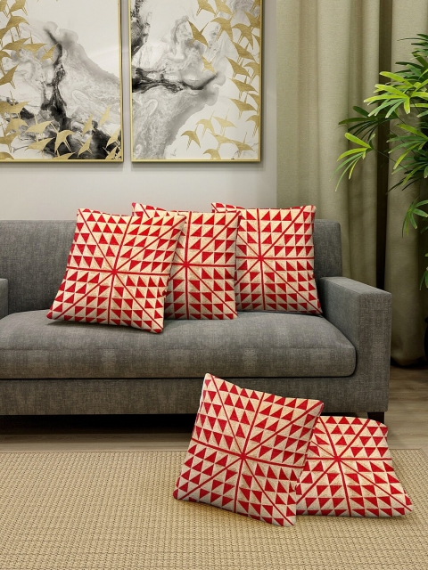 

KLOTTHE Red & Gold-Toned Set of 5 Embroidered Square Cushion Covers