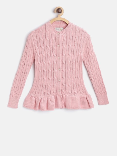 

Cherry Crumble Girls Pink Self Design Cardigan Sweater