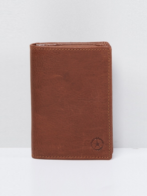 

max Men Tan Brown Textured Leather Card Holder