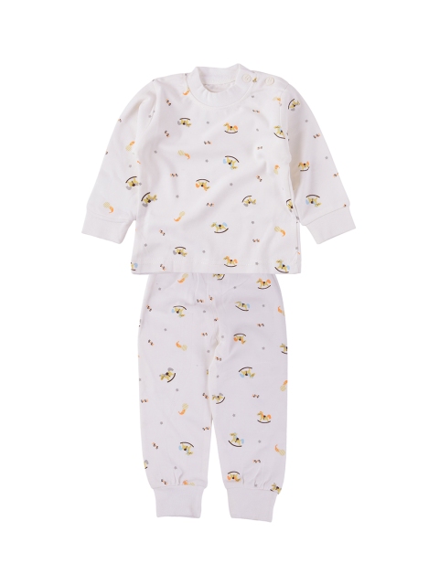 

Yellow Bee Unisex Kids White & Yellow Printed Night Suit