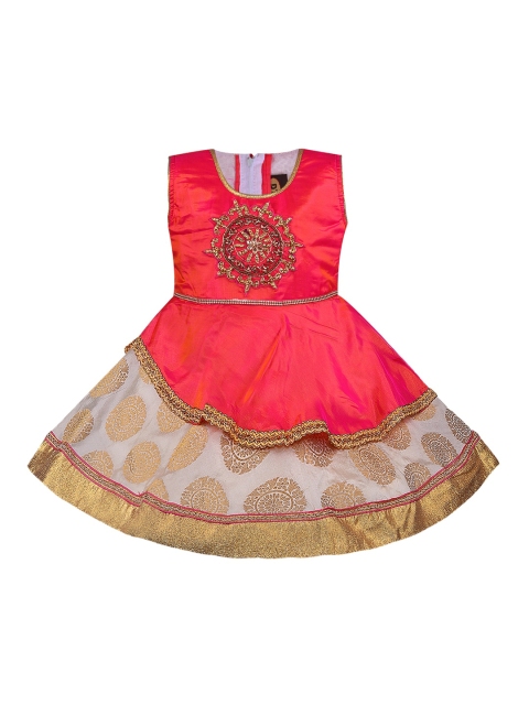 

Wish Karo Girls Orange Embroidered Fit and Flare Dress