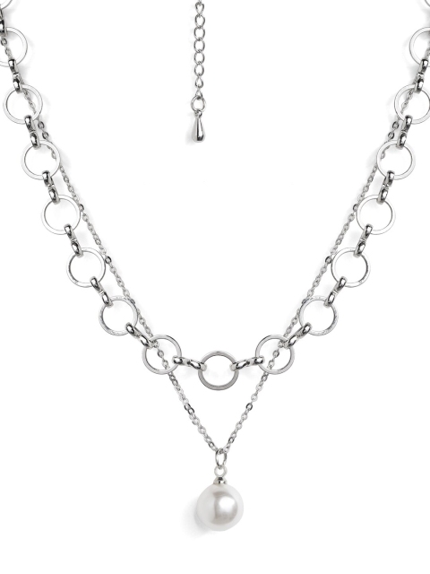 

Tokyo Talkies X Rubans Silver Plated Handcrafted White Pearl Layered Pendant with Chain