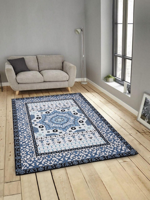 

ROMEE Blue & Off White Ethnic Motifs Printed Anti-Skid Carpet