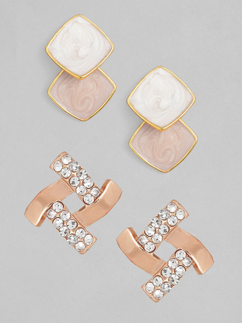 

Rubans Set Of 2 Gold-Plated & White Geometric Studs