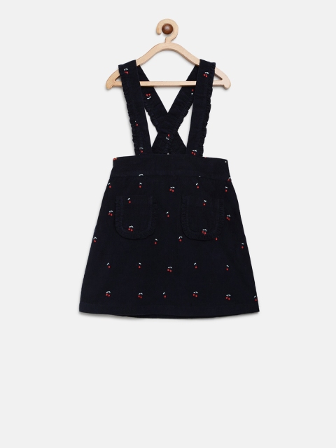 

Cherry Crumble Girls Navy Blue Embellished Pinafore Dress