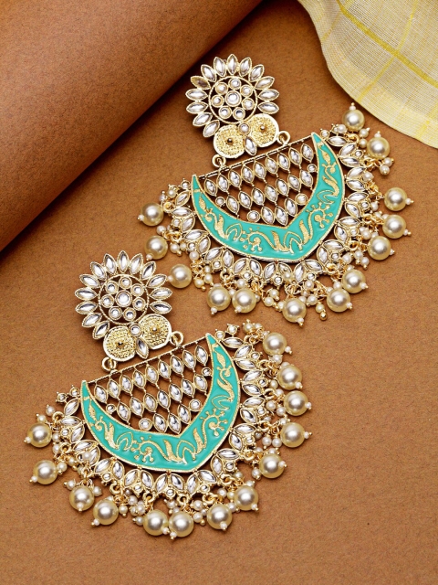 

Melani Borsa Turquoise Blue & Off-White Crescent Shaped Chandbalis