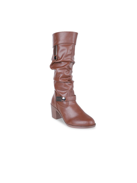 

SHUZ TOUCH Women Brown Solid Heeled Boots