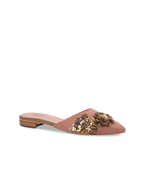 

Inc 5 Women Peach-Coloured Embellished Mules