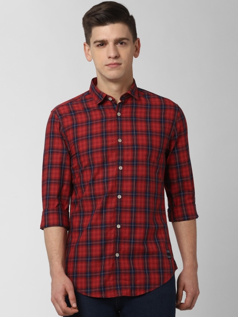 

Peter England Casuals Men Maroon & Navy Blue Slim Fit Checked Casual Shirt