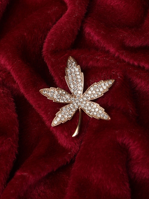 

Adwitiya Collection Rose-Gold Toned Crystal-Studded Flower Shaped Brooch