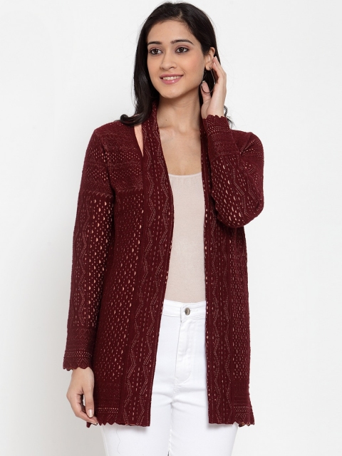 

Kalt Women Maroon Self Design Front-Open Sweater