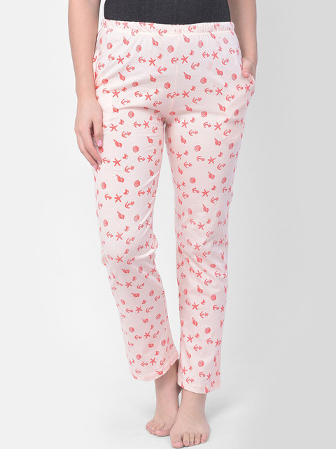 

Clovia Women Pink & Coral-Red Printed Lounge Pants