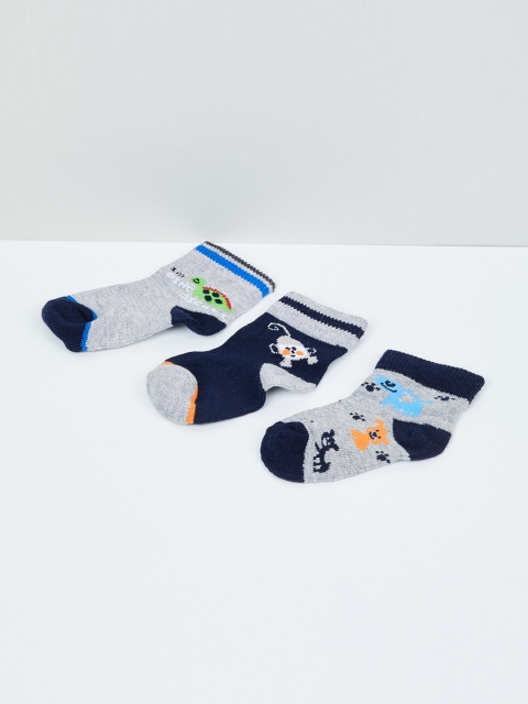 

max Boys Pack of 3 Patterned Ankle-Length Socks, Grey melange