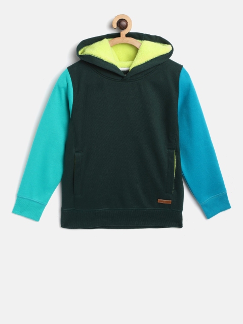 

Cherry Crumble Boys Green & Blue Colourblocked Hooded Sweatshirt