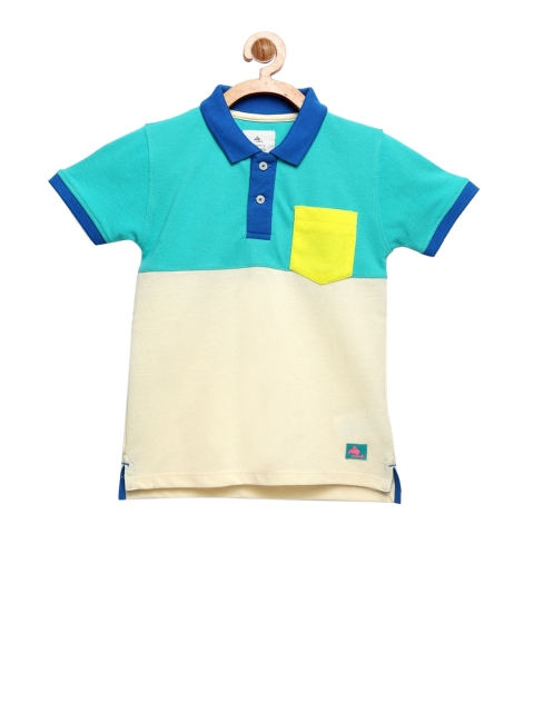 Cherry Crumble Boys Cream Colourblocked Polo Collar T-shirt