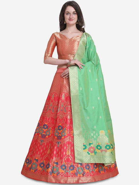 

Stylee LIFESTYLE Pink & Fluorescent Green Printed Ready to Wear Lehenga & Blouse with Dupatta