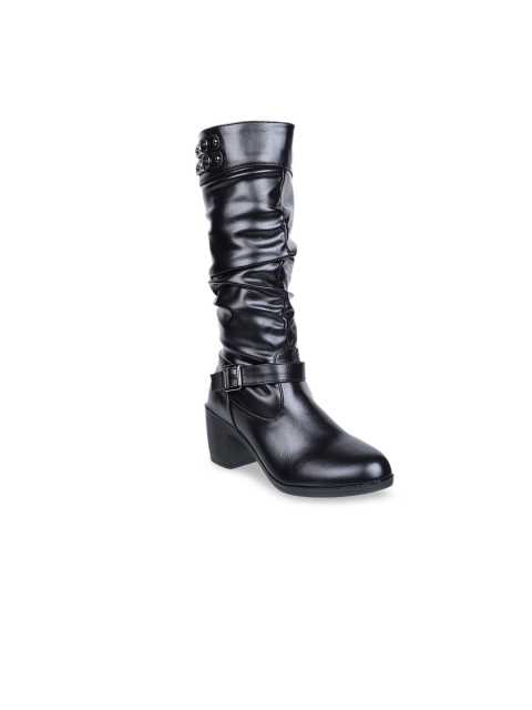 

SHUZ TOUCH Women Black Solid Heeled Boots