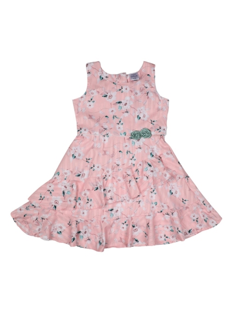 

Doodle Girls Peach-Coloured Floral Printed Fit and Flare Dress