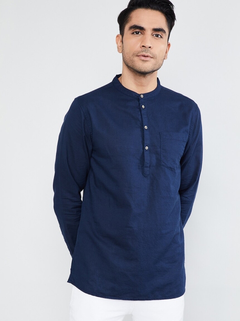max Men Navy Blue Solid Straight Kurta