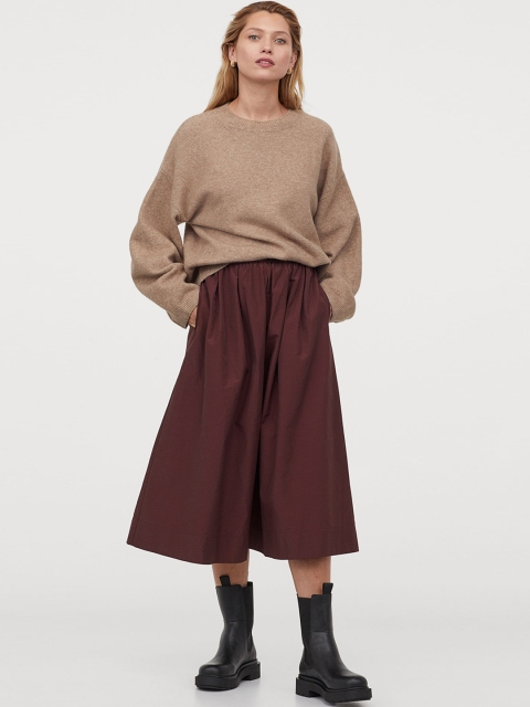 

H&M Women Maroon Solid Calf-Length Skirt