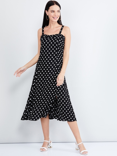 

max Women Black & White Polka Dots Printed Fit and Flare Dress