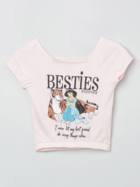 

max Girls Peach-Coloured Printed Top