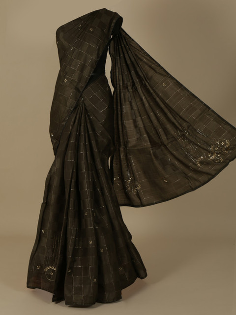

Pothys Green Checked Jute Silk Saree