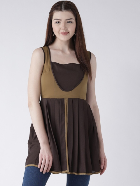 

DODO & MOA Women Brown Colourblocked Pleated A-Line Kurti