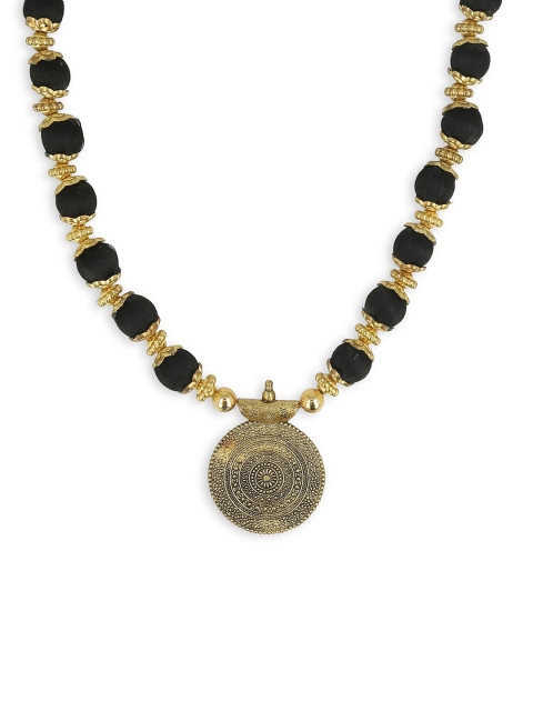 

AKSHARA Gold-Toned & Black Handcrafted Long Brass Pendent Necklace