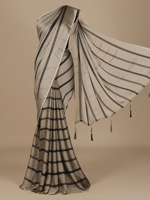 

Pothys Grey & Gold-Toned Poly Chiffon Striped Saree
