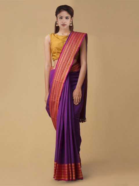 

Unnati Silks Purple & Red Pure Kanchi Cotton Solid Saree