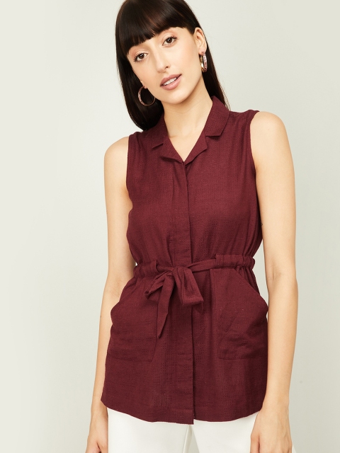

CODE by Lifestyle Women Burgundy Solid Shirt Style Top