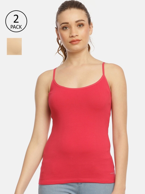 

Zelen Women Pack Of 2 Beige & Red Solid Camisoles