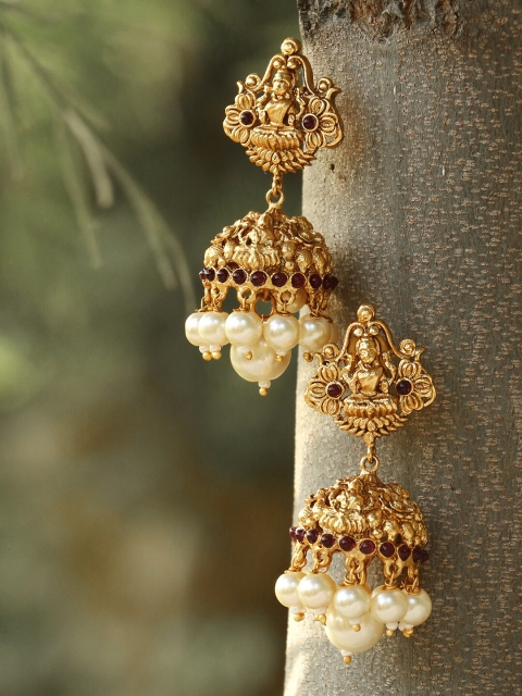 

Adwitiya Collection Gold-Plated Dome Shaped Jhumkas