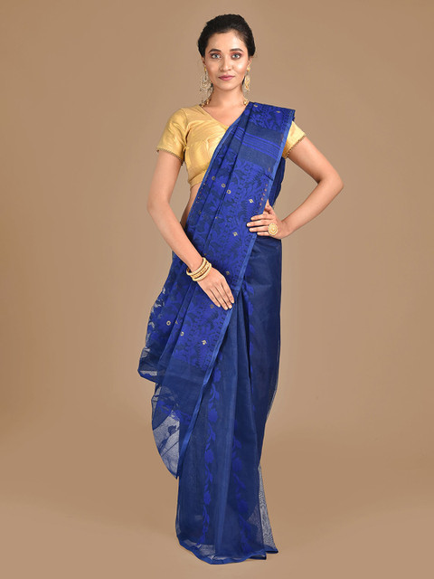 

Mitera Blue Silk Cotton Woven Design Jamdani Saree