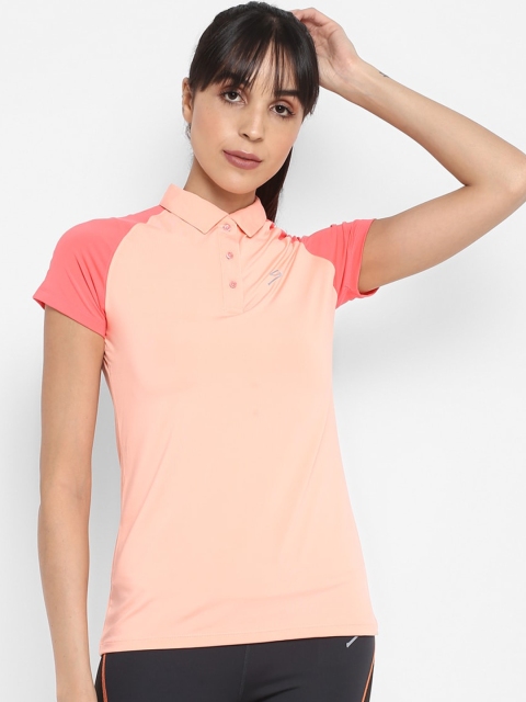 

SG Women Salmon Pink & Peach COlorblocked Polo Collar T-shirt