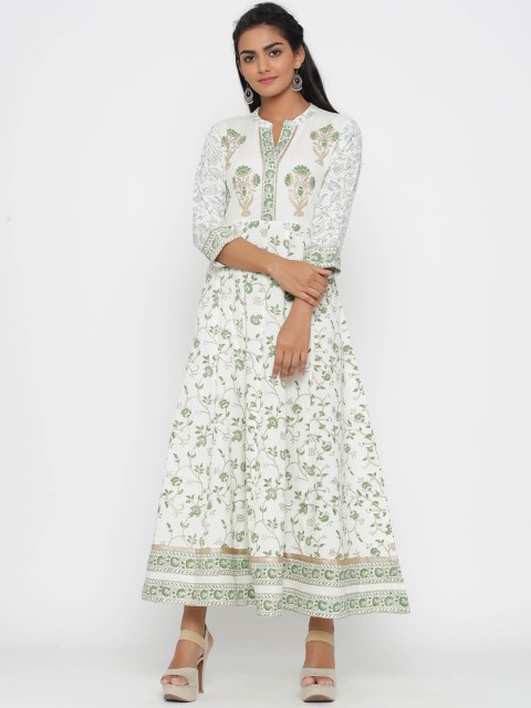 

WomenMagic Women White & Green Printed Anarkali Kurta