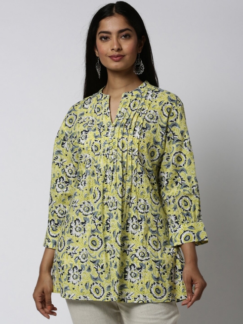 

Soch Women Yellow & Navy Floral Print Tunic
