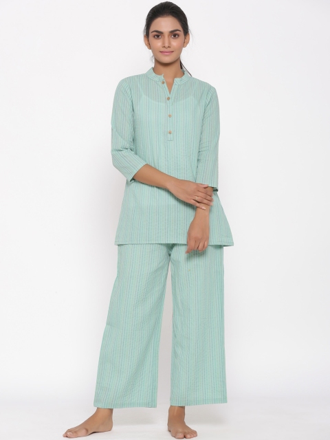 

Fabriko Women Green Kantha Work Night Suit