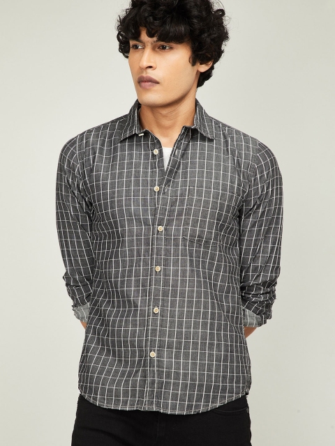 

Forca Men Grey & White Slim Fit Checked Casual Shirt