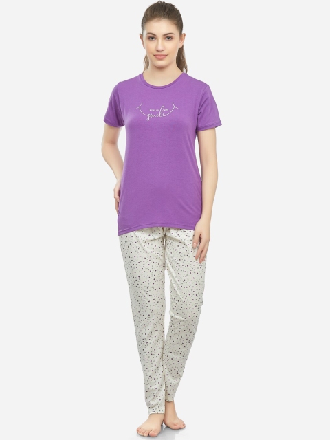 

Lenissa Women Purple Typography Printed Night Suit
